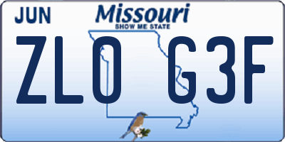 MO license plate ZL0G3F