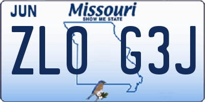 MO license plate ZL0G3J