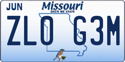 MO license plate ZL0G3M