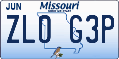 MO license plate ZL0G3P