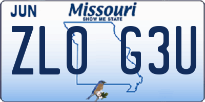 MO license plate ZL0G3U