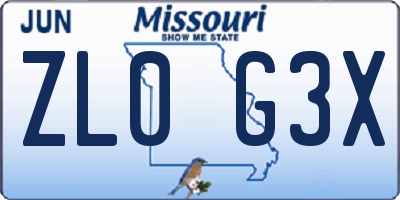 MO license plate ZL0G3X