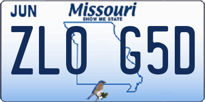 MO license plate ZL0G5D
