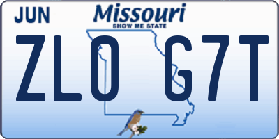 MO license plate ZL0G7T