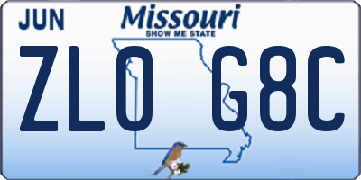 MO license plate ZL0G8C
