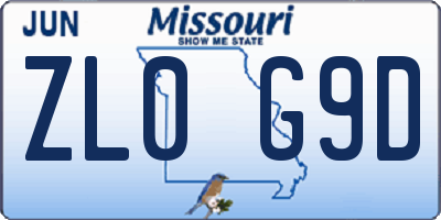 MO license plate ZL0G9D