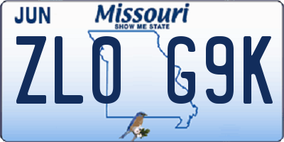 MO license plate ZL0G9K