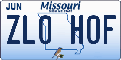 MO license plate ZL0H0F