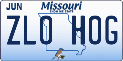 MO license plate ZL0H0G
