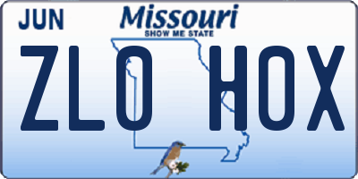 MO license plate ZL0H0X