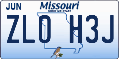 MO license plate ZL0H3J