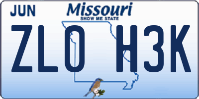MO license plate ZL0H3K