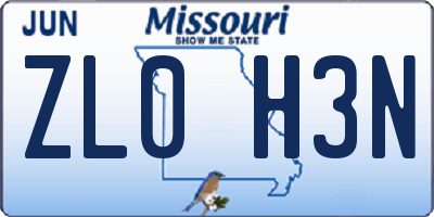 MO license plate ZL0H3N