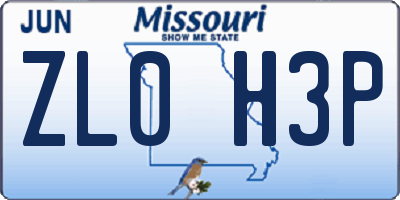 MO license plate ZL0H3P