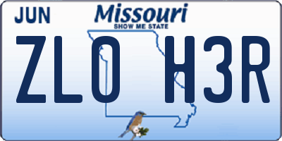 MO license plate ZL0H3R