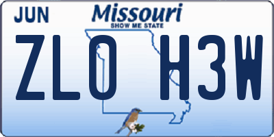 MO license plate ZL0H3W