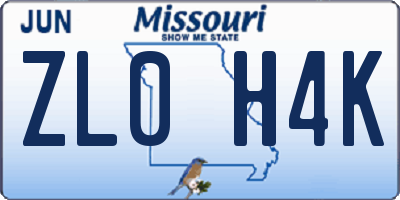 MO license plate ZL0H4K