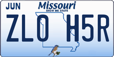 MO license plate ZL0H5R