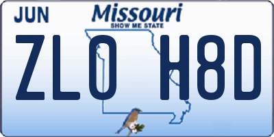 MO license plate ZL0H8D