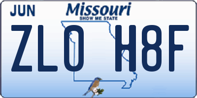 MO license plate ZL0H8F
