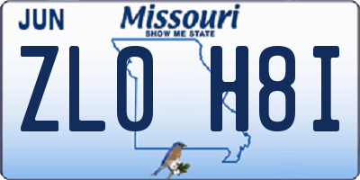 MO license plate ZL0H8I