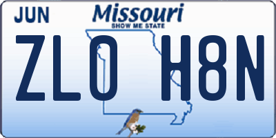 MO license plate ZL0H8N