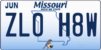 MO license plate ZL0H8W