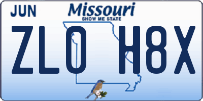 MO license plate ZL0H8X