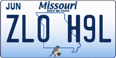 MO license plate ZL0H9L