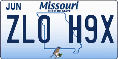 MO license plate ZL0H9X