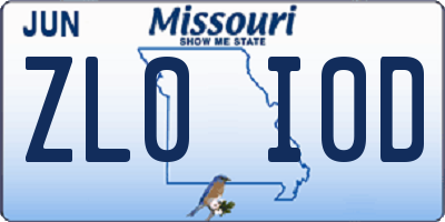 MO license plate ZL0I0D
