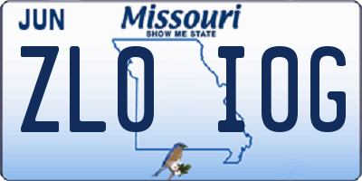 MO license plate ZL0I0G