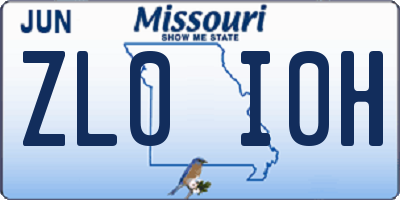 MO license plate ZL0I0H