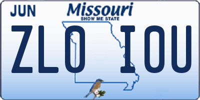 MO license plate ZL0I0U