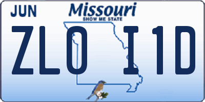 MO license plate ZL0I1D