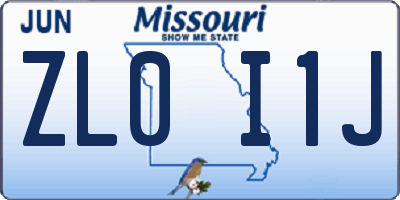 MO license plate ZL0I1J
