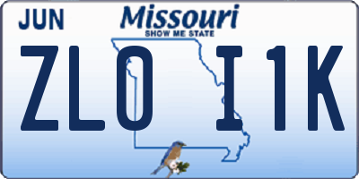 MO license plate ZL0I1K
