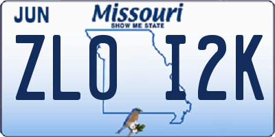 MO license plate ZL0I2K