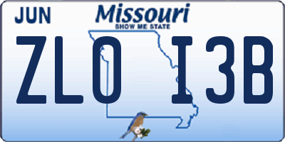 MO license plate ZL0I3B