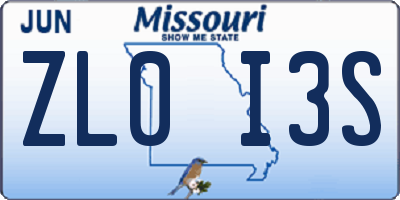 MO license plate ZL0I3S