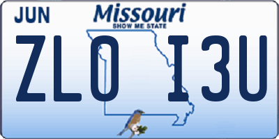 MO license plate ZL0I3U