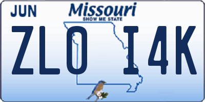 MO license plate ZL0I4K