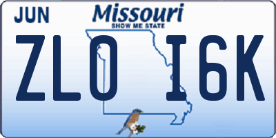 MO license plate ZL0I6K