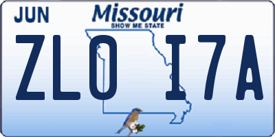 MO license plate ZL0I7A