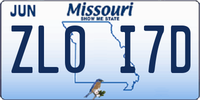 MO license plate ZL0I7D
