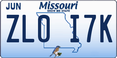 MO license plate ZL0I7K