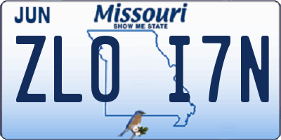 MO license plate ZL0I7N