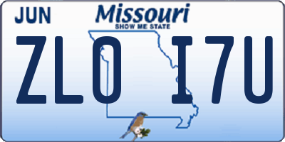 MO license plate ZL0I7U