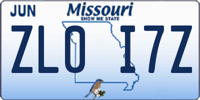MO license plate ZL0I7Z