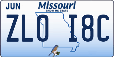 MO license plate ZL0I8C